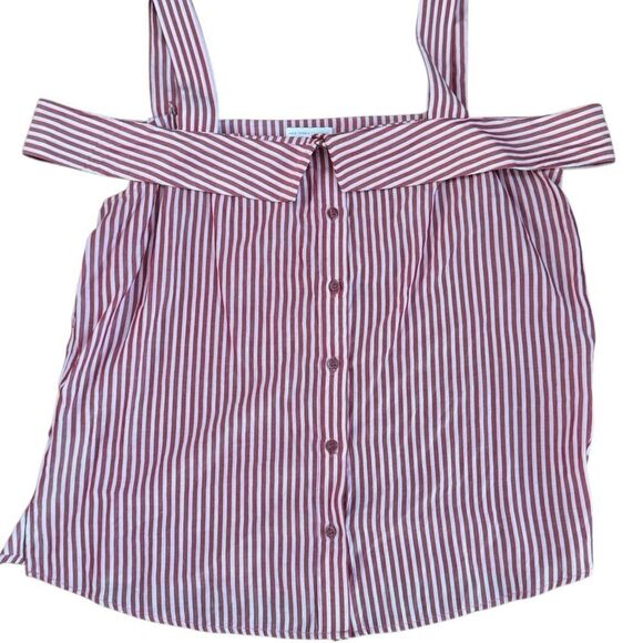 New York & Company Women's Cold Shoulder Red & White Button Blouse Size XL - Picture 2 of 6